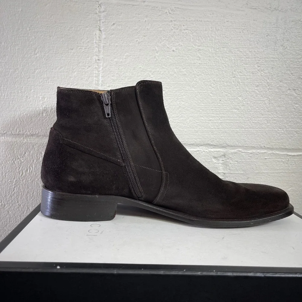 Bruno Magli Rangle M00338 Brown Suede Side Zip Ankle Boots Pull On Men's 12 M